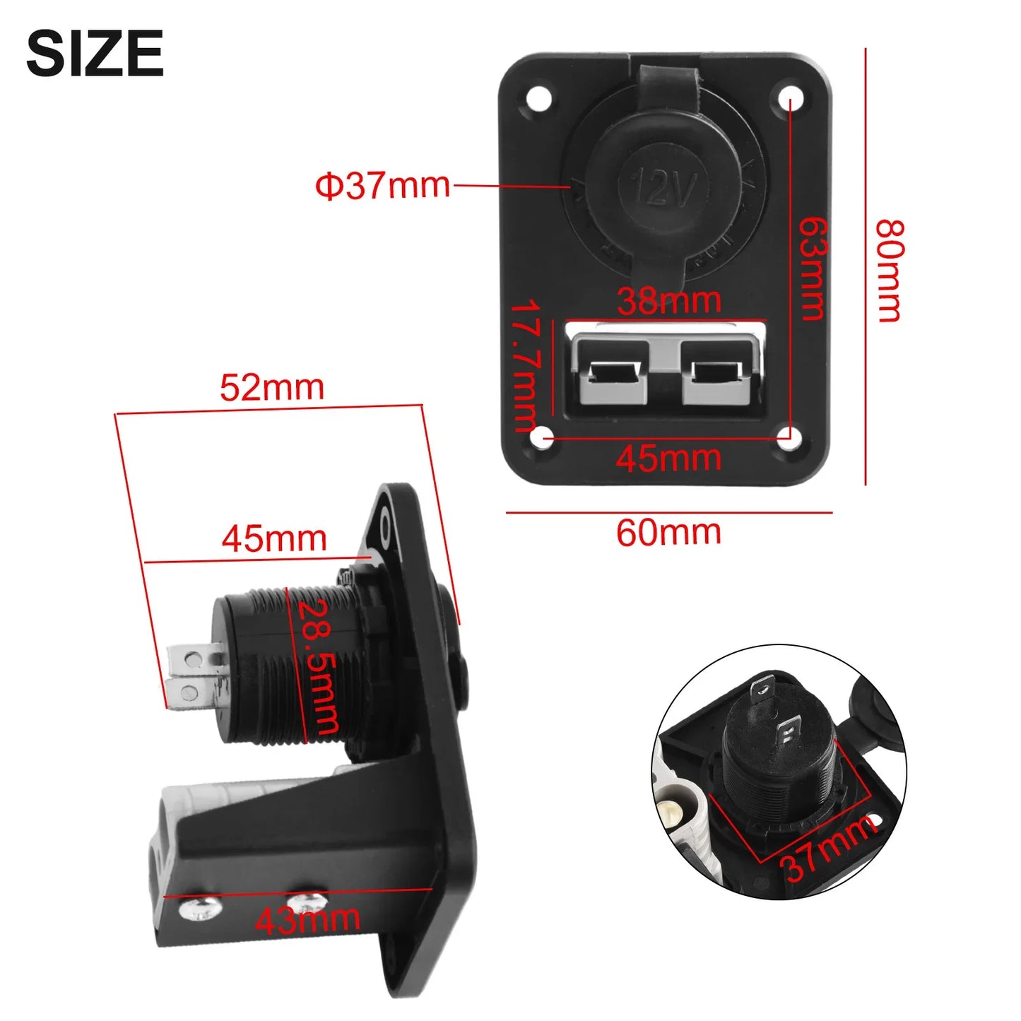 50A 600V Anderson Plug Connector Socket Charger Flush Mount Plate for Camping, Trailers, Caravans