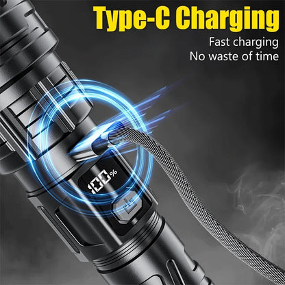 Super Bright LED Flashlight USB Rechargeable Zoom Torch 18650 Battery