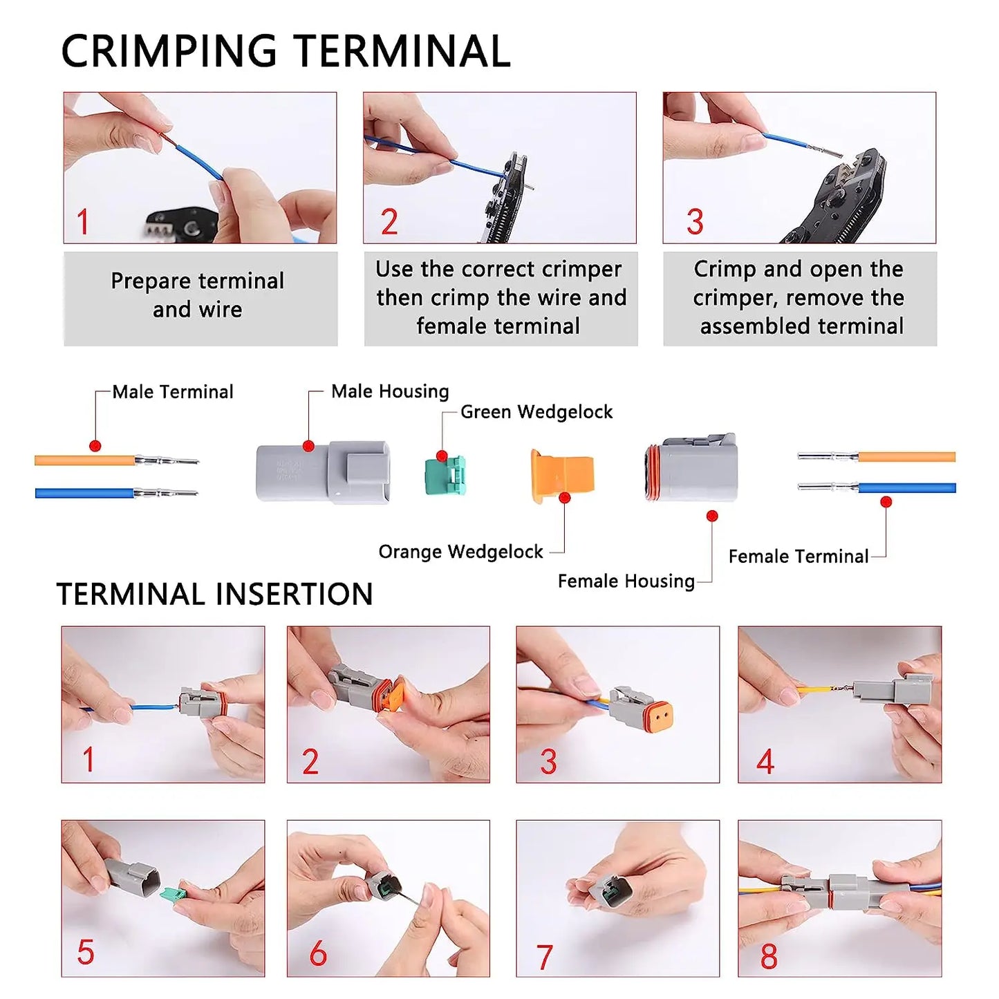 6 Pin Way Deutsch DT04-6P DT06-6S Waterproof Electrical Wire Connector 16-22 AWG DT Series Male Female