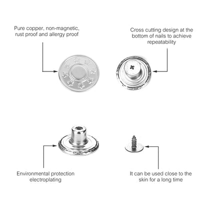 Jeans Buttons Replacement Kit — 17mm No-Sew Nailless Removable Metal Button Repair Set 10pcs