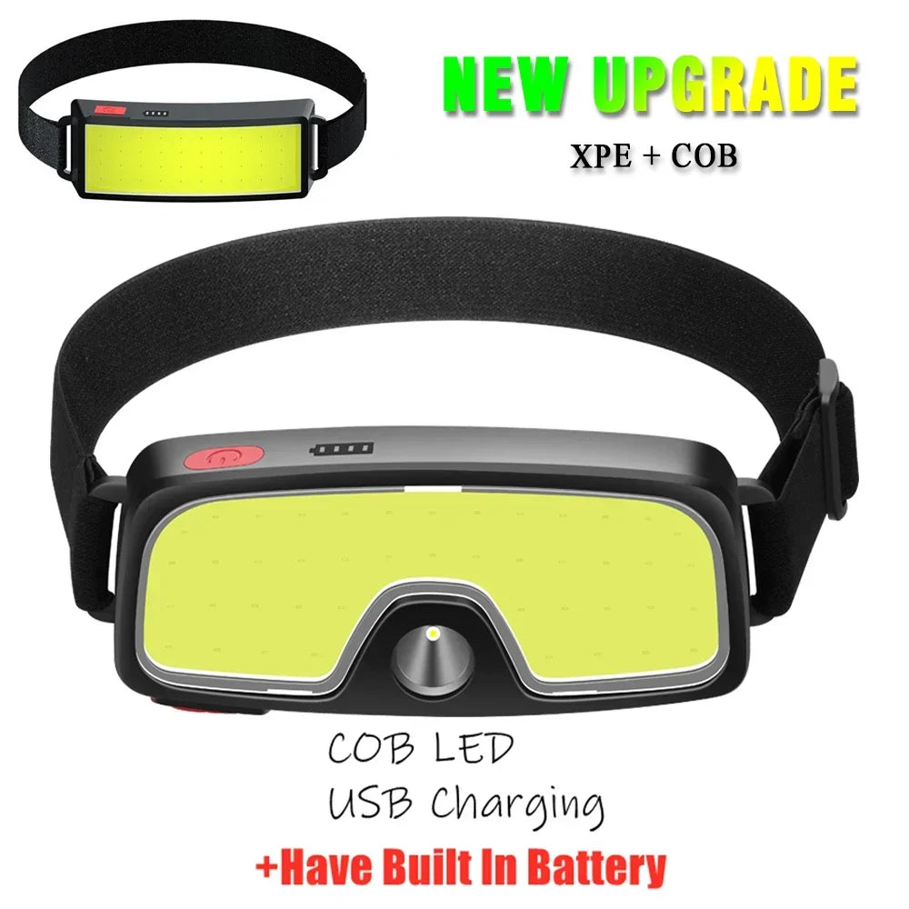 Strong Light Headlamp Portable Mini COB LED Headlight Built-in Battery Flashlight USB Rechargeable Head Lamp Hiking Torch
