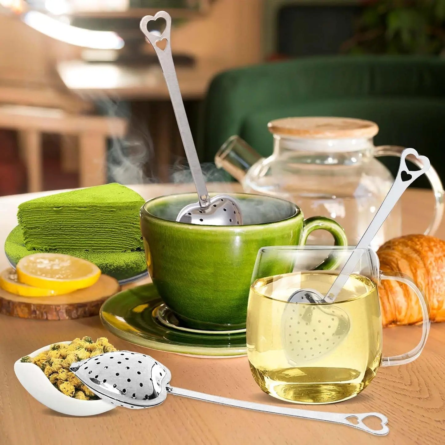 10/1pc Handle Heart-shaped Tea Filter Stainless Steel Mesh Heart Shaped Tea Strainer Spoon Tea Infuser Spoon Kitchen Accessories