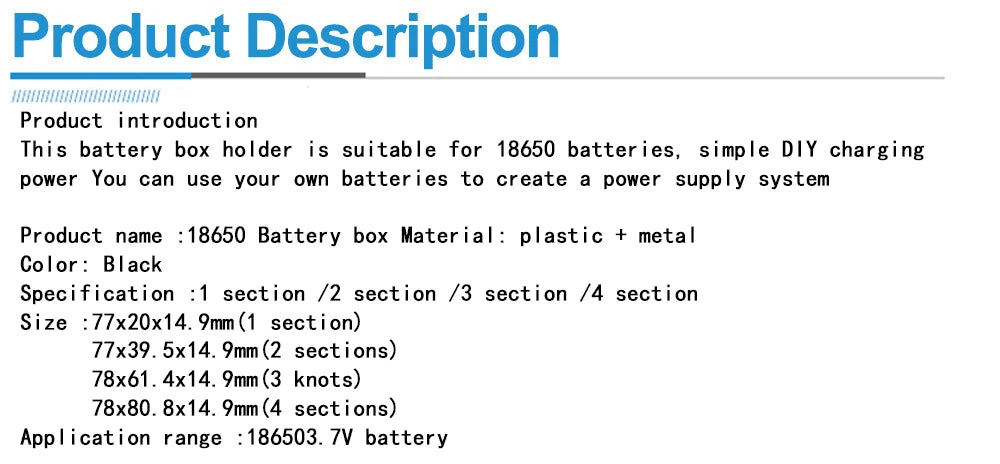 18650 Battery Holder Box Case with Bronze Pins for Single or Series Batteries