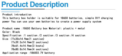 18650 Battery Holder Box Case with Bronze Pins for Single or Series Batteries