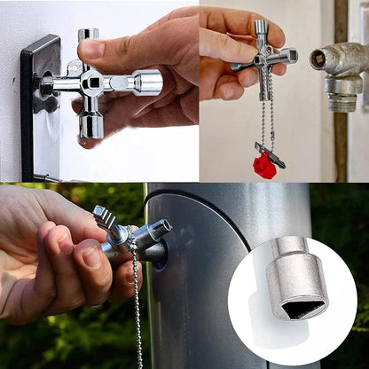 4in1 Silver Key Wrench Electrical Elevator Control Cabinet Valve Multi Purpose Zinc alloy Triangular Wrench Portable Hand Tools