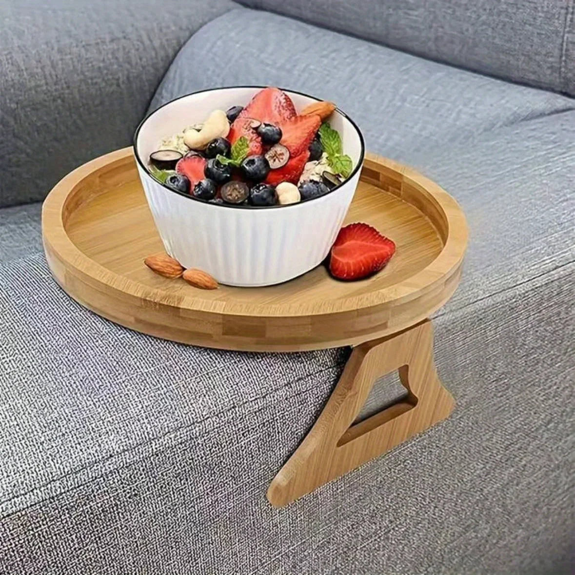 Clip On Bed Couch Arm Tray Table Foldable Sofa Armrest Holder for Snacks Breakfast Drinks Phone Remote Control Comfort