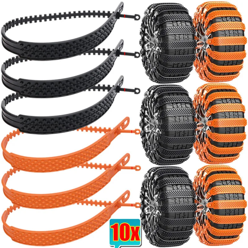 Snow Chain Tyre Chain – Urethane Winter Anti-Slip Tire Chains (10/1PCS Set) for Car Tires, Anti-Skid Emergency Snow Traction