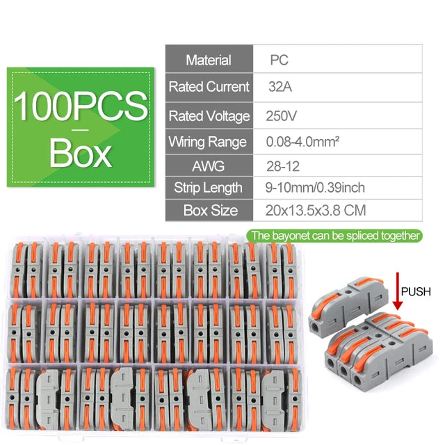 1 to 1 Inline Lever Wire Connector Kit Universal Compact Electrical Cable Terminal Block Spliceable Butt Junction 28-12 AWG