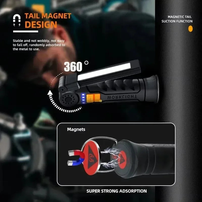 Folding COB XPE LED Work Light Rechargeable Magnetic Flashlight