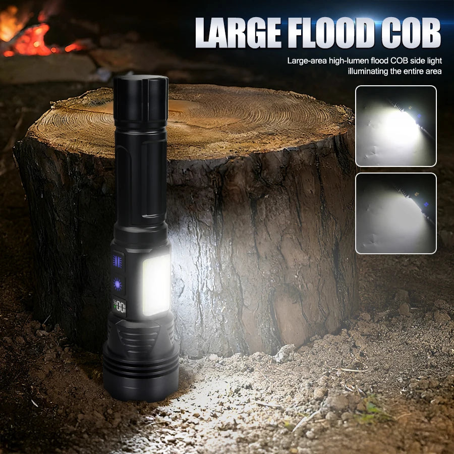Outdoor Rechargeable RGB Led Flashlight Zoomable Torch Strong Light 11 Mode Tactical Lamp for Camping Fishing Emergency Lantern