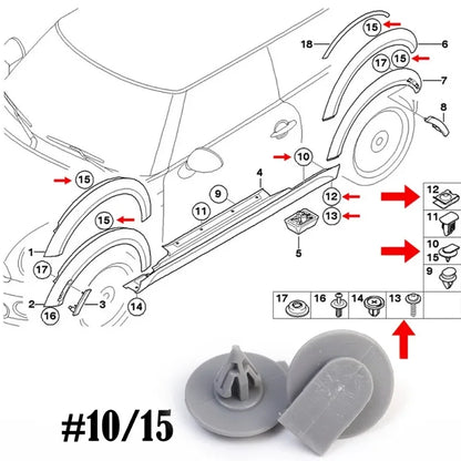 Car Fender Plastic Rivet Clip — Wheel Arch Trim Clips Fastener for BMW Mini R50 R53 10/50pcs