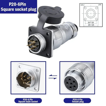 PLS20 WS20 TP20 Aviation Connector 20mm Opening Diameter 2-12 Pin Male Female Circular Plug Socket Metal Shell Waterproof IP67