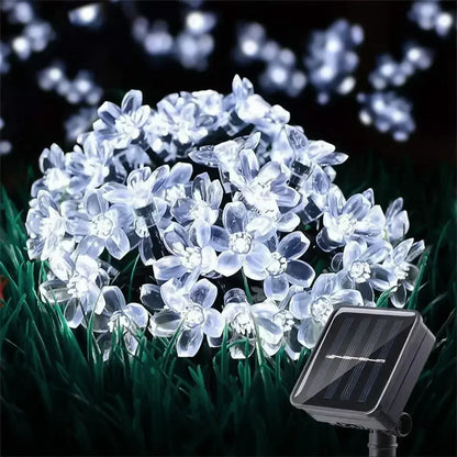 Solar Sakura Fairy String Lights, 5/7/12/22M Peach Blossom Cherry LED Lamp for Wedding, Party, Garden, Christmas Outdoor Decor