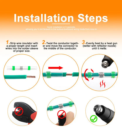 100pcs Heat Shrink Wire Connectors Red AWG 22-18 Butt Electrical Connectors Tinned Solder Sealed Terminals
