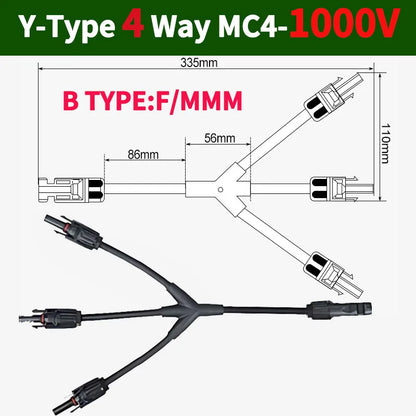 DC PV Y Branch Photovoltaic Solar Connector 1000V 30A Male Female 3-Way 4-Way 5-Way Plug 1 to 2/3/4 Adapter
