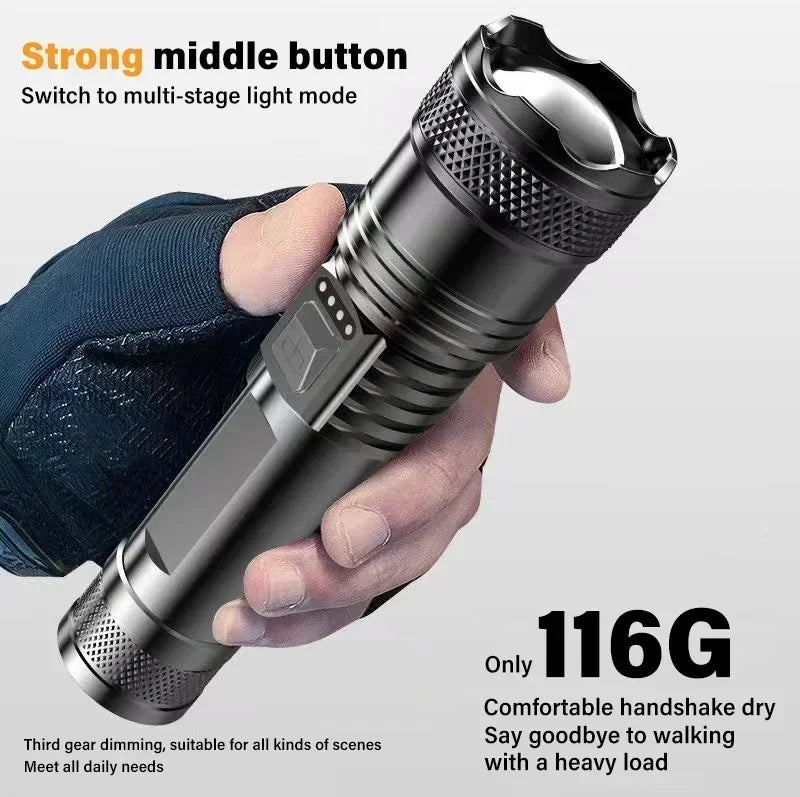 Super-bright LED Flashlight Rechargeable Long Range Tactical Torch for Outdoor Waterproof Emergency for Camping Fishing Lantern