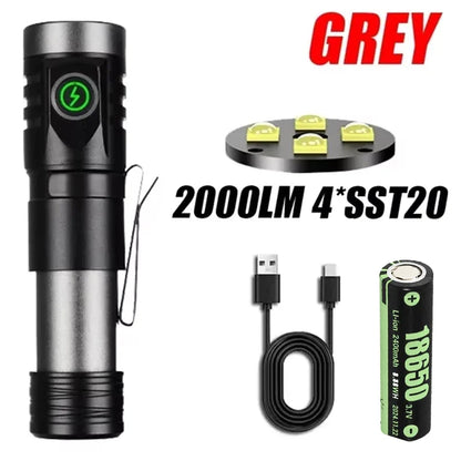 Rechargeable LED Flashlight Powerful Torch with Side Light Power Bank Zoom Emergency Lamp Outdoor Strong Light Camping Lantern