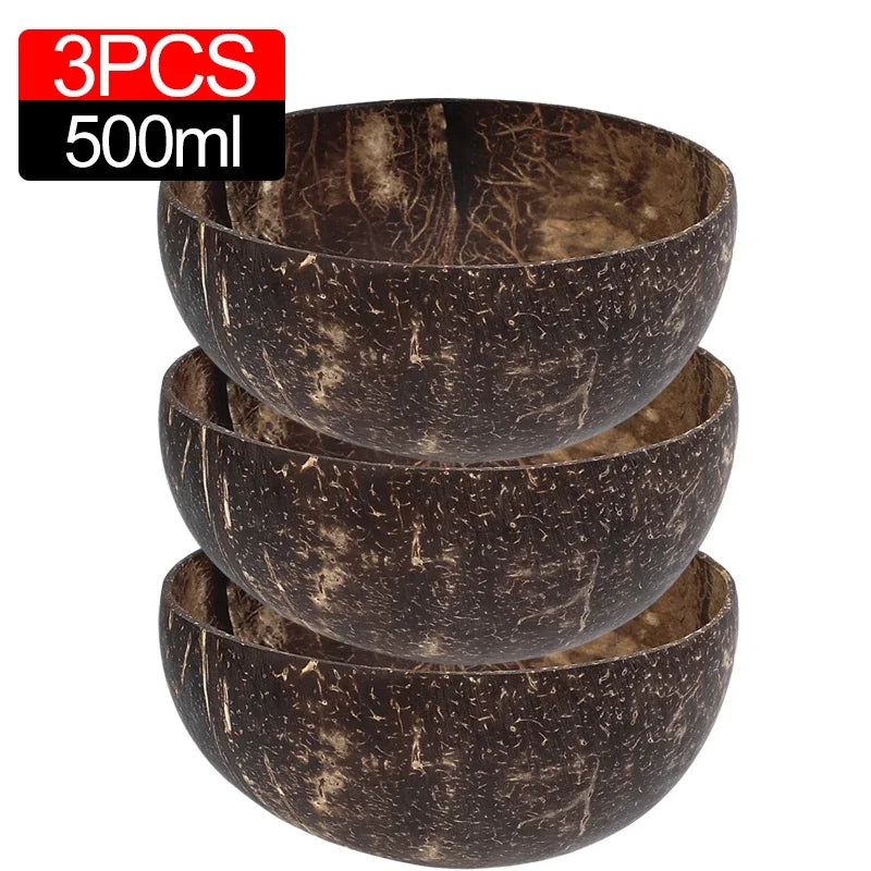6/1PCS Natural Coconut Bowl Set Wooden Salad Ramen Bowl Coconut Wood Spoon Set Coco Smoothie Kitchen Tableware Coconut Bowl