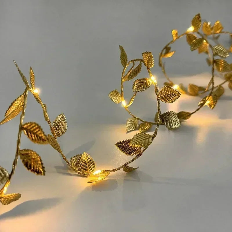 Silver Golden Tiny Leaves LED Fairy Lights String 5M 10M Christmas Wedding Party Holiday Garland Wreath Decor