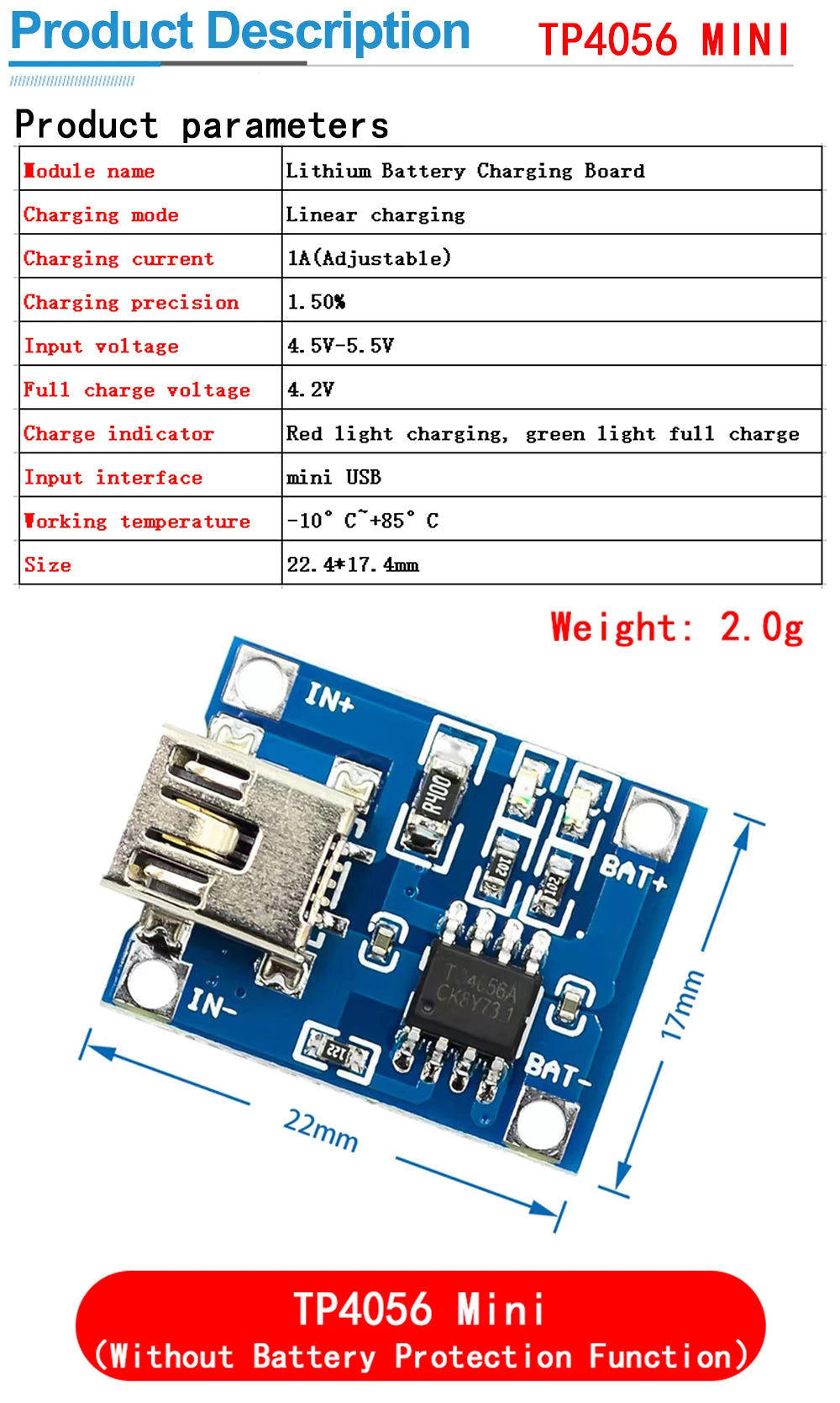 type-c/Micro USB 5V 1A 18650 TP4056 Lithium Battery Charger Module Charging Board With Protection Dual Functions 1A Li-ion