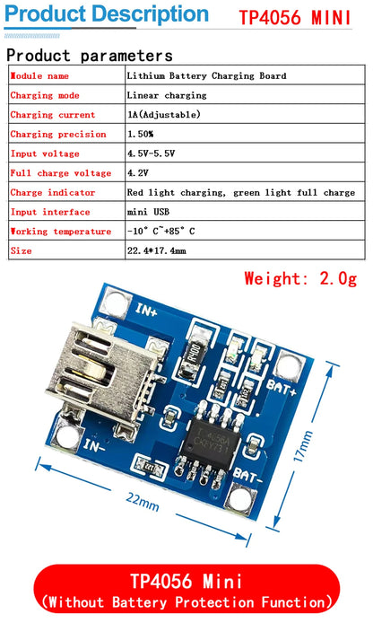 type-c/Micro USB 5V 1A 18650 TP4056 Lithium Battery Charger Module Charging Board With Protection Dual Functions 1A Li-ion