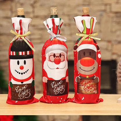 Creative Christmas Wine Bottle Cover Set Velvet Santa & Snowman Decor
