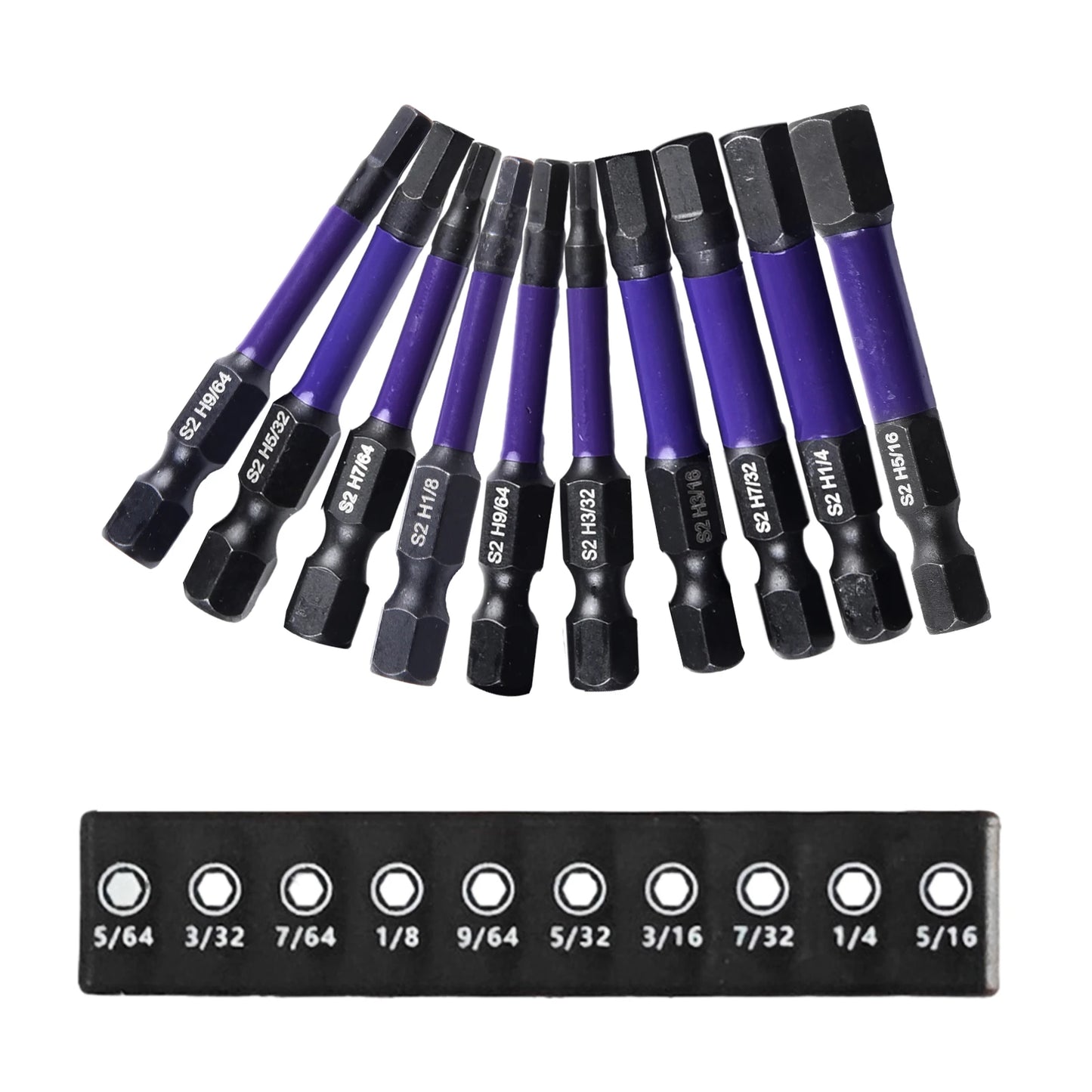 10Pcs Magnetic Hex Head Screwdriver Bit Set 1/4 Shank Screwdriver Bit Imperial 5/64 3/32 7/64  1/8 9/64 5/32 3/16 7/32 1/4 Power