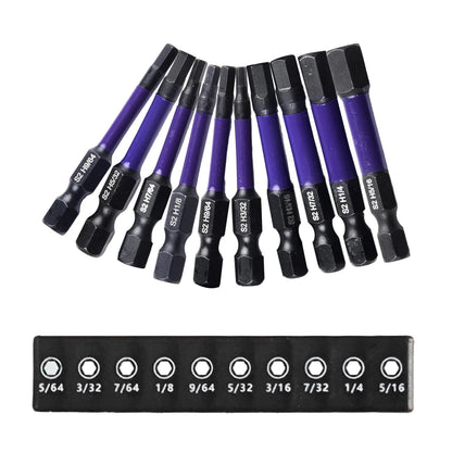 10Pcs Magnetic Hex Head Screwdriver Bit Set 1/4 Shank Screwdriver Bit Imperial 5/64 3/32 7/64  1/8 9/64 5/32 3/16 7/32 1/4 Power