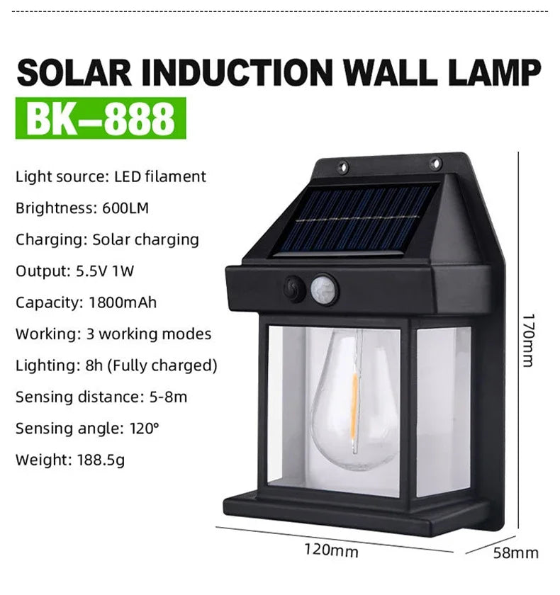 1-4PCS Solar Tungsten Filament Lamp Outdoor Waterproof Garden Wall Light Intelligent Induction Courtyard Villa Lighting Lantern