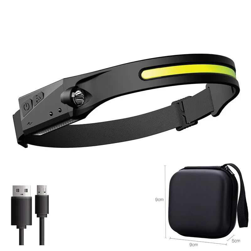 Sensor Headlamp LED Head Flashlight Rechargeable Headlight Built-in 1200mAh Battery 5 Lighting Modes Fishing Camping Lantern