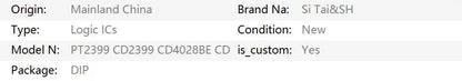 5PSC PT2399 CD2399 CD4028BE CD4043BE CD4046BE CD4050BE CD4053BE CD4054BE CD4503BE CD4504BE DIP-16 IC Assortment