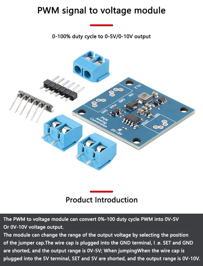 PWM to Voltage Converter Module 0–100% Duty Cycle to 0–5V/0–10V Output