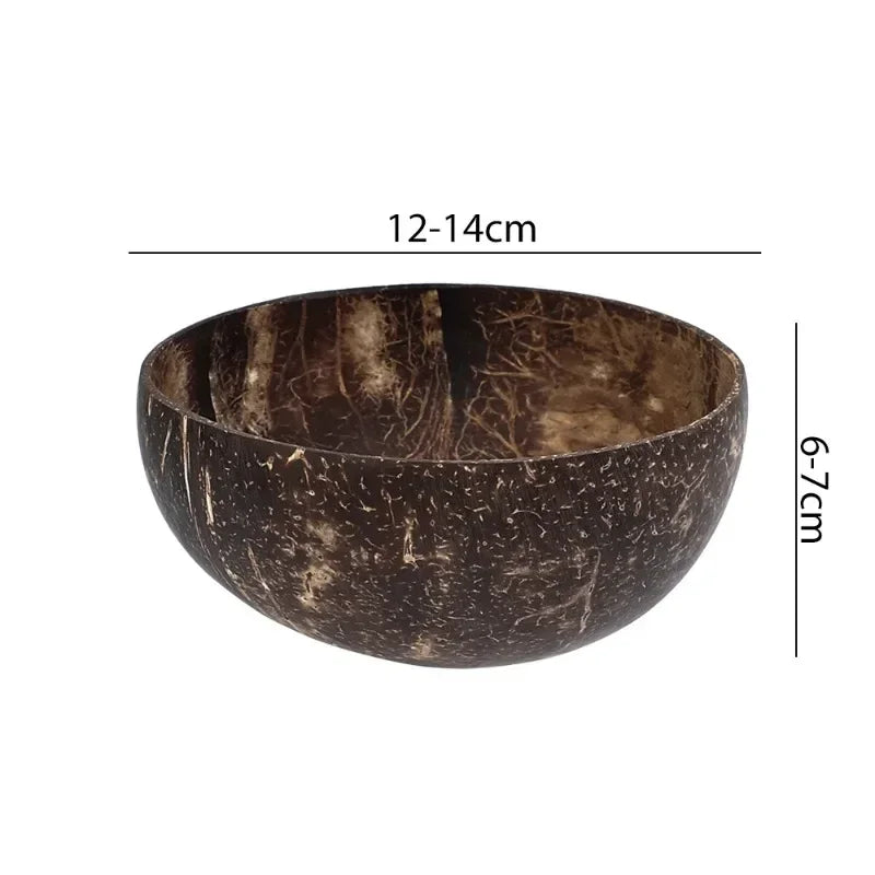 6/1PCS Natural Coconut Bowl Set Wooden Salad Ramen Bowl Coconut Wood Spoon Set Coco Smoothie Kitchen Tableware Coconut Bowl