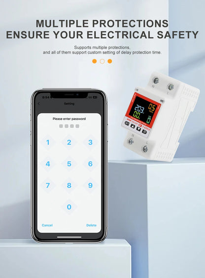 2P WiFi Smart Circuit Breaker DGC-63T, Remote Control 1-63A Adjustable Switch, Timer, Voltage, Current, Temperature, Leakage Protection