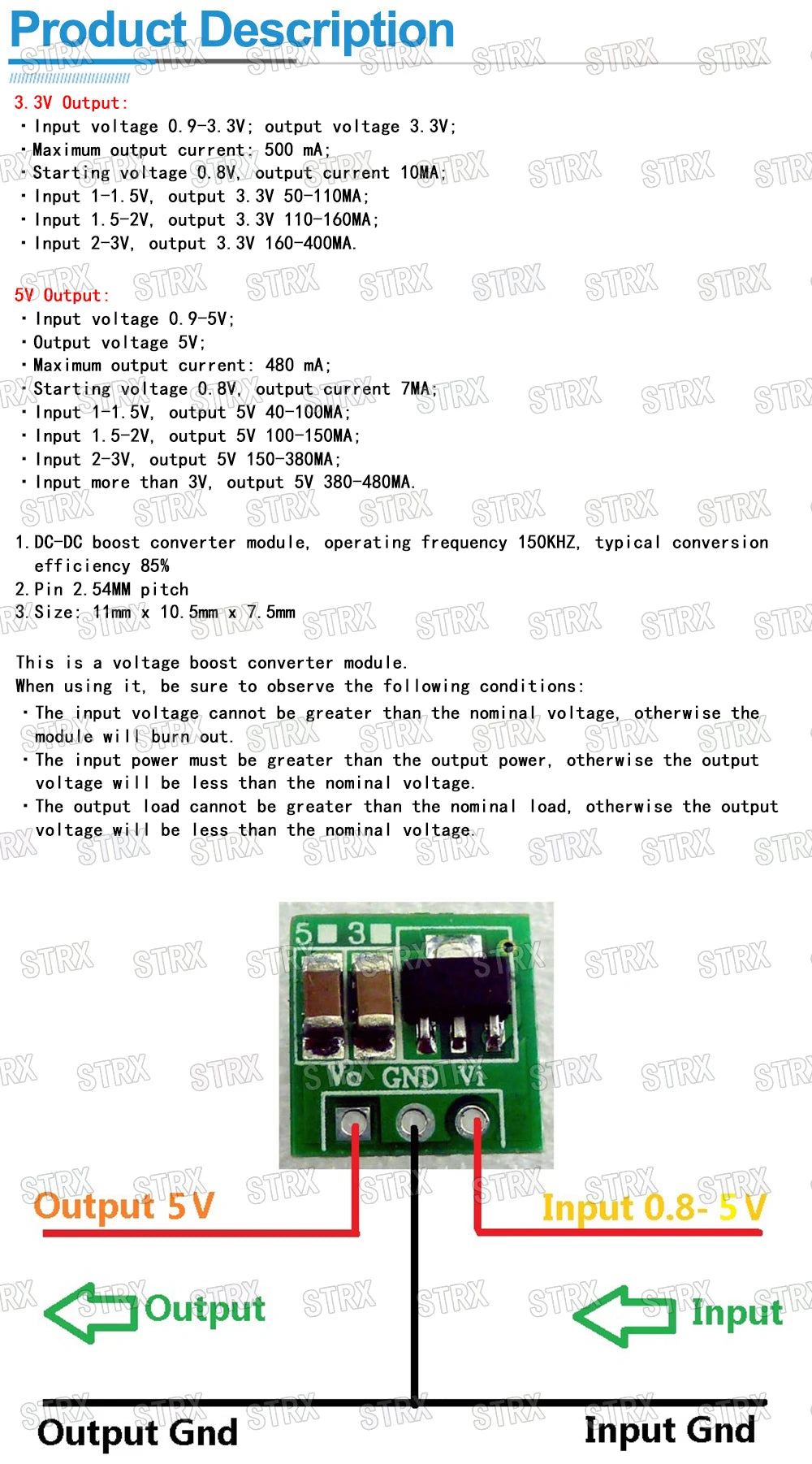2pcs DC-DC Mini Step Up Boost Converter Module 0.9-5V to 3.3V/5V 500mA for Arduino