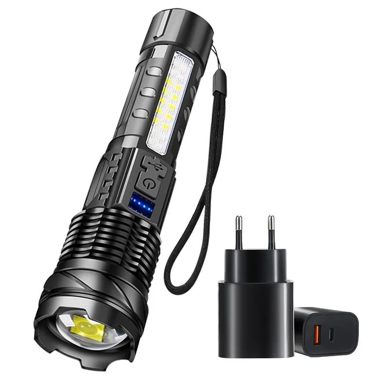 High Power LED Flashlight 18650 Built-in Battery Type-c Rechargeable Strong Light Tactical Torch Outdoor Camping Hiking Lamp