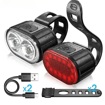 Rechargeable Bike Light Set Front Light with Taillight Mini Night Safety Warning Bicycle Accessories for Night Outdoor Cycling