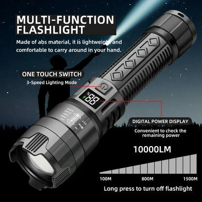 High Power Flashlight Strong Light Long Range LED Flash Light USB Rechargeable Telescopic Zoom Outdoor Camping Riding Lantern