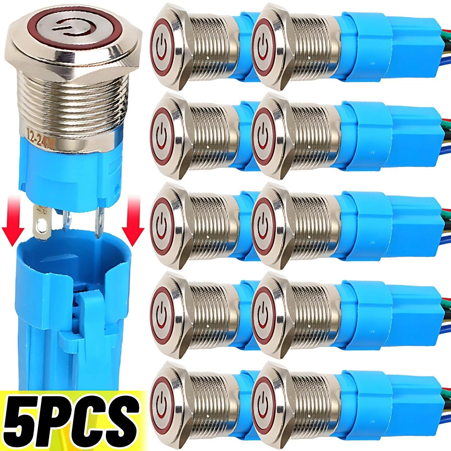 16mm LED Illuminated Latching Push Button Switch – Waterproof Metal 12V 24V
