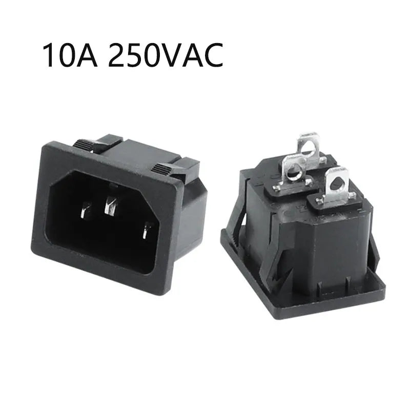 IEC 320 C14 Male Plug / Female Panel Mount 10A 250VAC 3-Pin Power Receptacle Connector with Screw/Clip Fixing