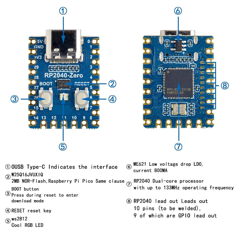 Raspberry Pi PICO RP2040-Zero Mini Development Board – Dual-Core Cortex M0+ Microcontroller with 2MB Flash