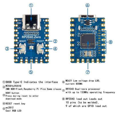 Raspberry Pi PICO RP2040-Zero Mini Development Board – Dual-Core Cortex M0+ Microcontroller with 2MB Flash