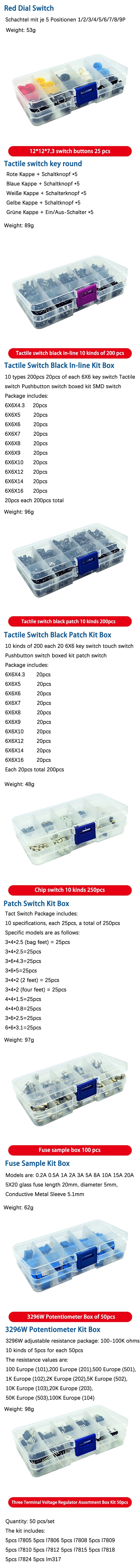 Electronic Component Kit Box with LEDs, Transistors, IC Sockets, Switches, and Jumper Wires