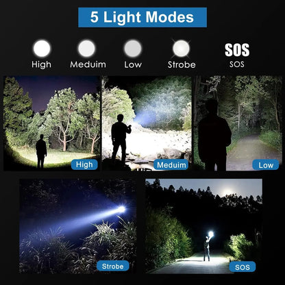 10000LM LED Flashlight Rechargeable Zoom Tactical Torch