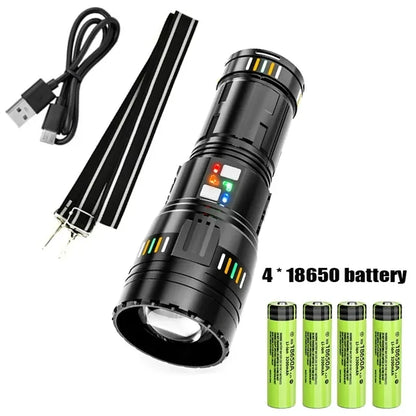 Long Range LED Flashlight Zoom Tactical Torch Type-C Display