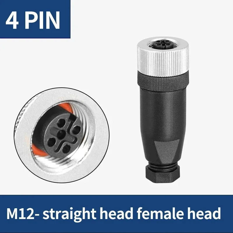 M12 12mm Sensor Connector Straight Angle Male Female Waterproof Screw Threaded Plug Coupling 4 5 8 Pin PG7