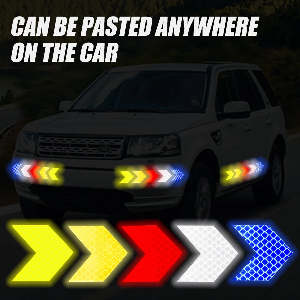 Car Reflective Arrow Sign Tape Stickers – Hazard Warning Safety Decals for Car Bumper & Trunk (10pcs/Set)