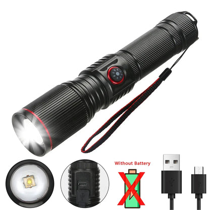 LED High Power Strong Light Long-range Tactical Flashlight Type-C Charging Waterproof Outdoor Emergency Lighting Spotlight
