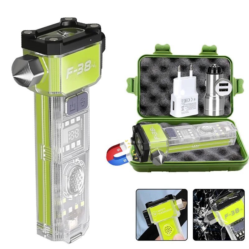 Ultra-bright Rechargeable Flashlight Magnetic Safety Hammer Torch