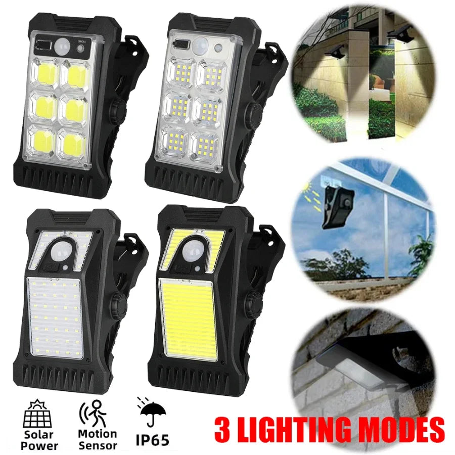 LED Solar Garden Lights Outdoor Solar Clip Light Motion Sensor Camping Lamp with 3 Mode Waterproof Fence Street Landscape